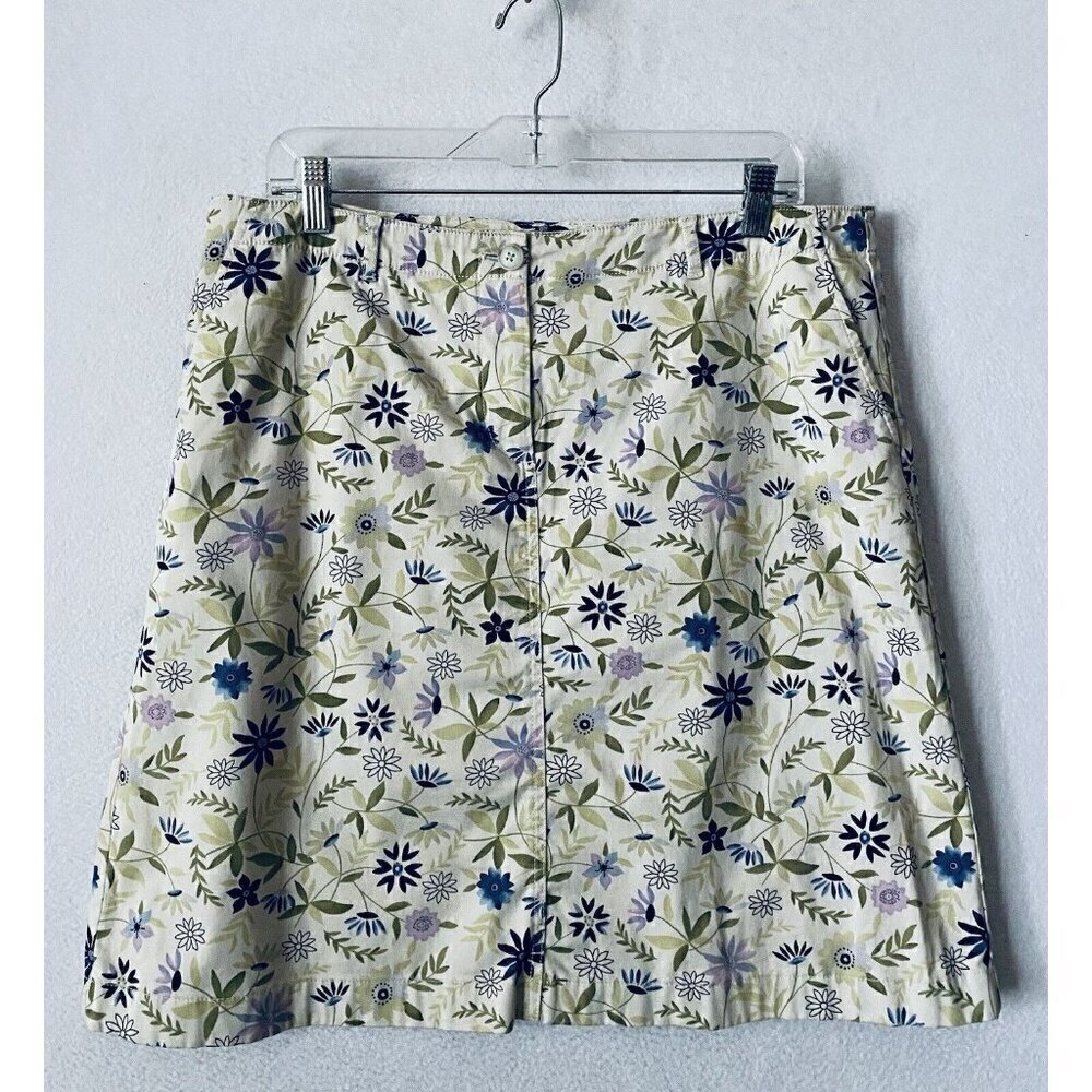 J Jill Live in Chino Skirt Womens 12 Garden Floral Beachy Stretchy Pockets